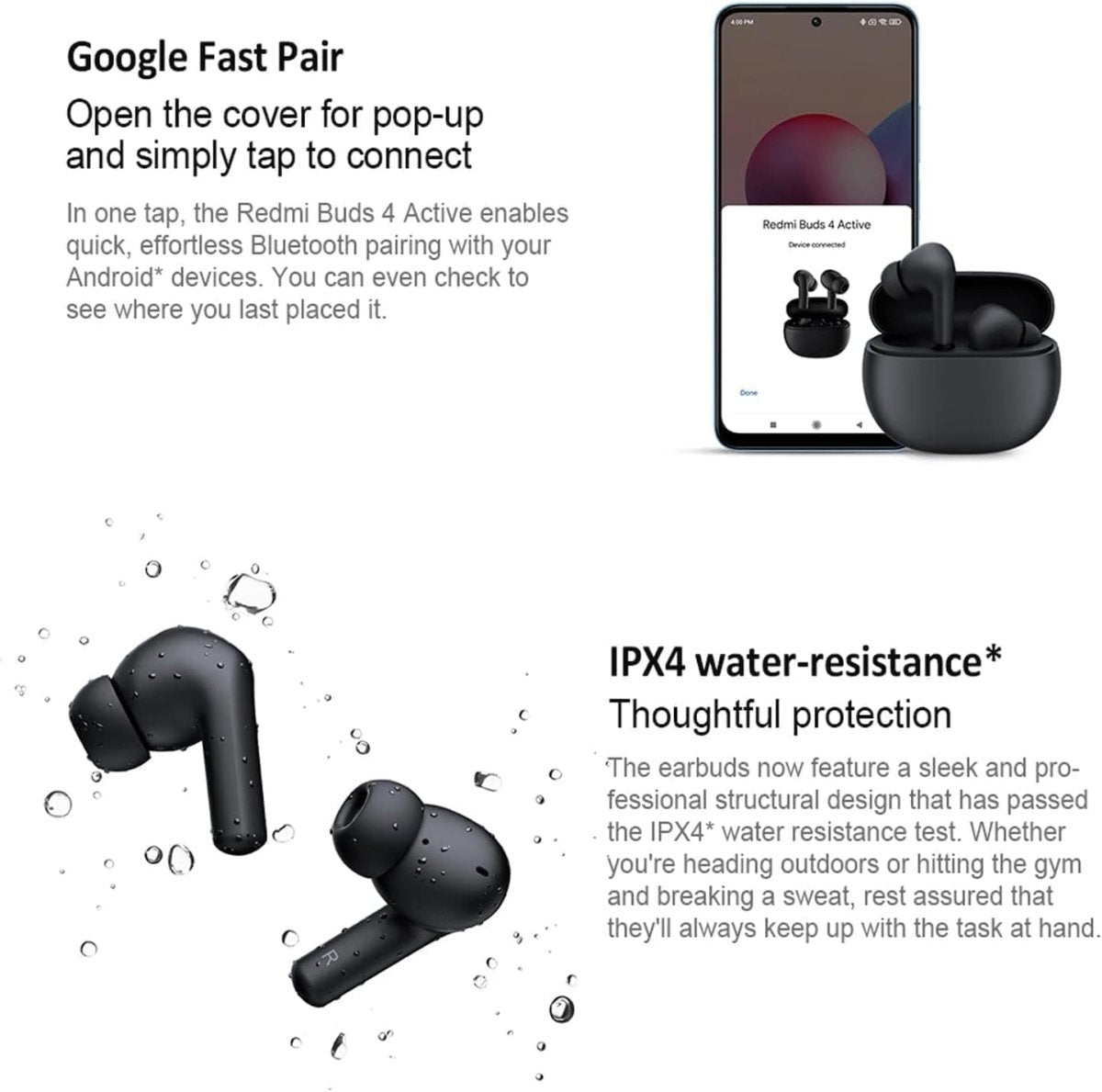 Xiaomi Redmi Buds 4 Active: TWS Earbuds, Bluetooth 5.3, Low - Latency Gaming, AI Call Noise Cancelling, IP54 Waterproof, 30Hr Playtime | 12mm Driver| Lightweight Comfort | White | 6 Month Local warranty