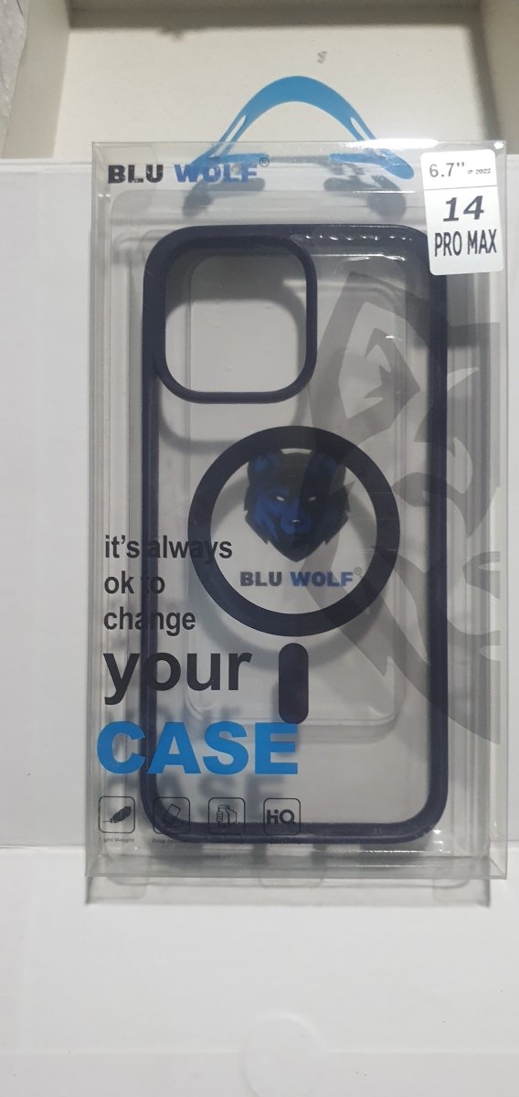 Qi Yang Blu wolf iPhone 14 pro Max transparent case with mag safe .