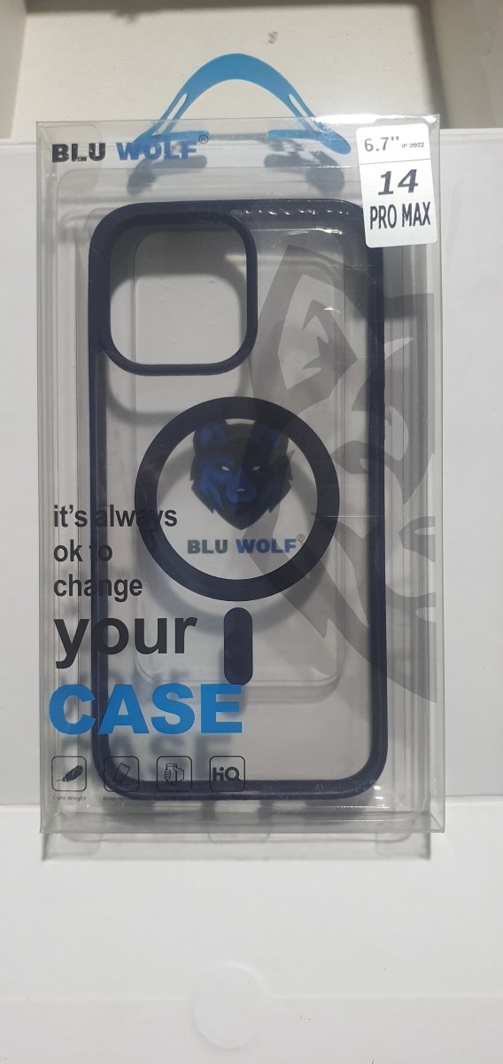 Qi Yang Blu wolf iPhone 14 pro Max transparent case with mag safe .