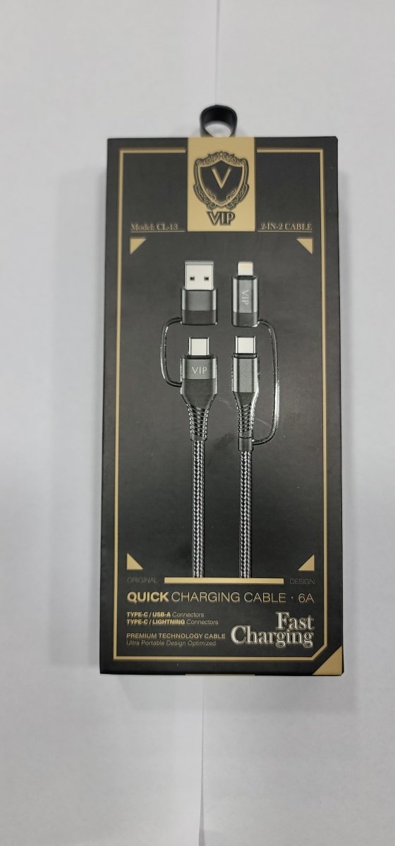 VIP Flash Series Ⅱ Two - For - Two Charging Cable U+C To Lightning+Type - C (100W - 1.2 m) - Black