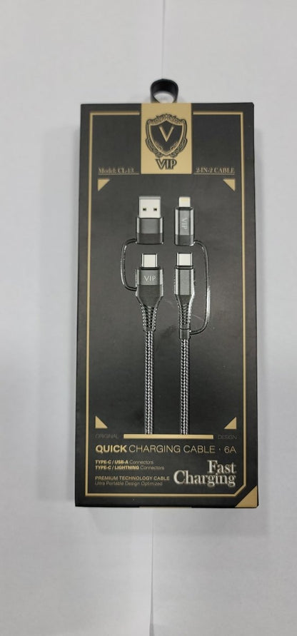 VIP Flash Series Ⅱ Two - For - Two Charging Cable U+C To Lightning+Type - C (100W - 1.2 m) - Black