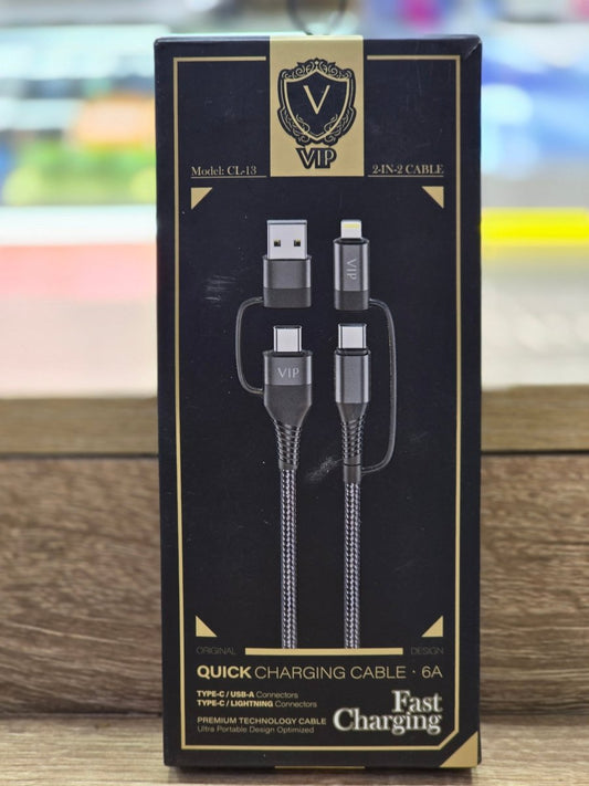 VIP Flash Series Ⅱ Two - For - Two Charging Cable U+C To Lightning+Type - C (100W - 1.2 m) - Black