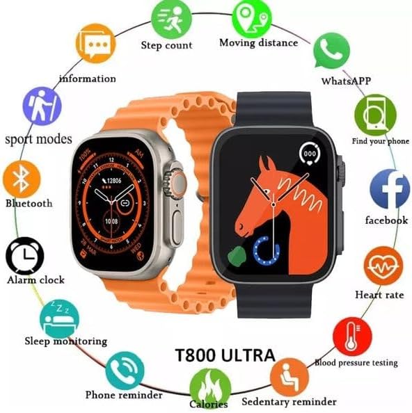 Ultra Series Smart Watch T800, Compatible for Apple & Android - Bluetooth Call, Fitness Tracker, Voice Assistance, HD Display