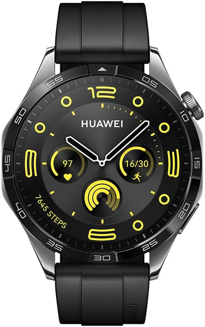 HUAWEI Watch GT4 46mm Smartwatch, Upto 2 - Weeks Battery Life, Dual - Band Five - System GNSS Positioning, Pulse Wave Arrhythmia Analysis, 24/7 Health Monitoring, Compatible with Android & iOS, Black