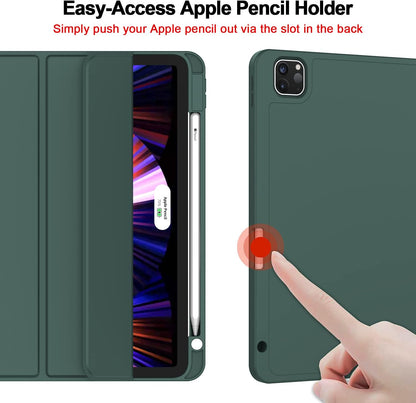 Case for New iPad Pro 11 Inch Case 2022(4th Gen)/2021(3rd Gen)/2020(2nd Gen) with Pencil Holder, Smart iPad Case [Support Touch ID and Auto Wake/Sleep] with Auto 2nd Gen Pencil Charging (Midnight Green)