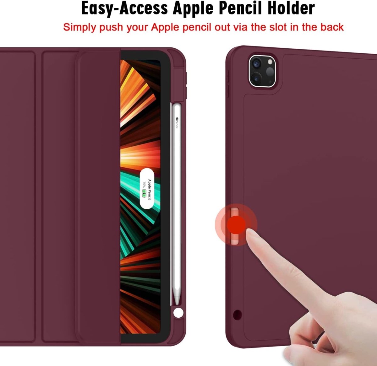 Case for New iPad Pro 12.9 Inch Case 2022/2021/2020(6th/5th/4th Gen) with Pencil Holder,Smart iPad Case [Support Touch ID and Auto Wake/Sleep] with Auto 2nd Gen Pencil Charging (Wine)