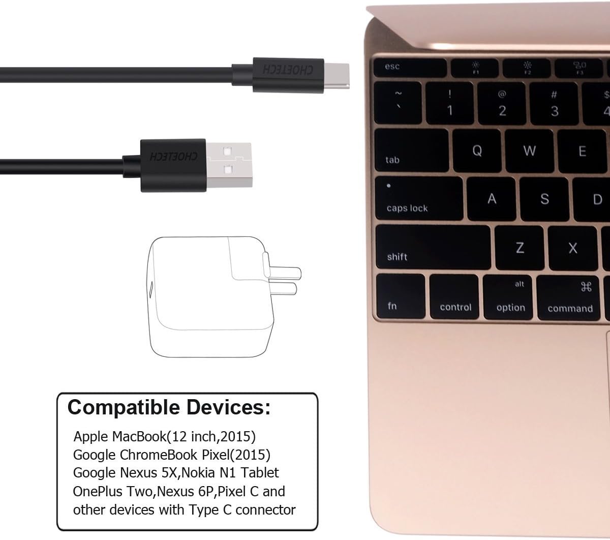 ChoeTech USB A to C Cable 1M, Black, Accessories, سوق ستور Souq Store