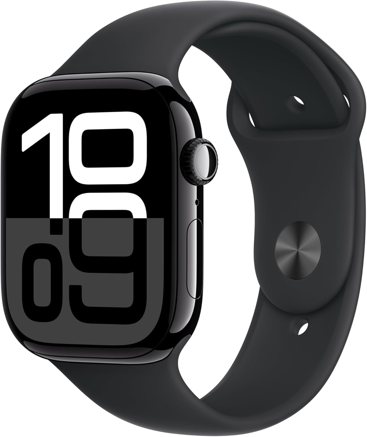 Apple Watch Series 10 [GPS 46mm case] Smartwatch with Jet Black Aluminium Case with Black Sport Band - M/L. Fitness Tracker, ECG App, Always - On Retina Display, Water Resistant