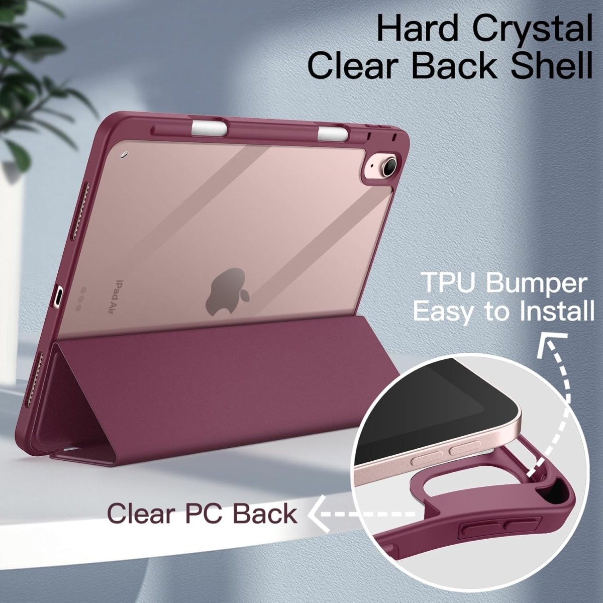 Hybrid Slim Case for iPad Air 11 - inch M2 (2024), iPad Air 5th Generation (2022) / iPad Air 4th Gen (2020) 10.9 Inch - Shockproof Cover with Clear Back Shell & Pencil Holder.