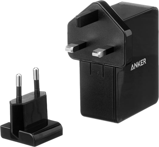 Anker powerport lite 27w 2.4a 4 port usb, uk and eu travel adapter and power iq for iphone 8/8 plus/7/6s, ipad air/mini.