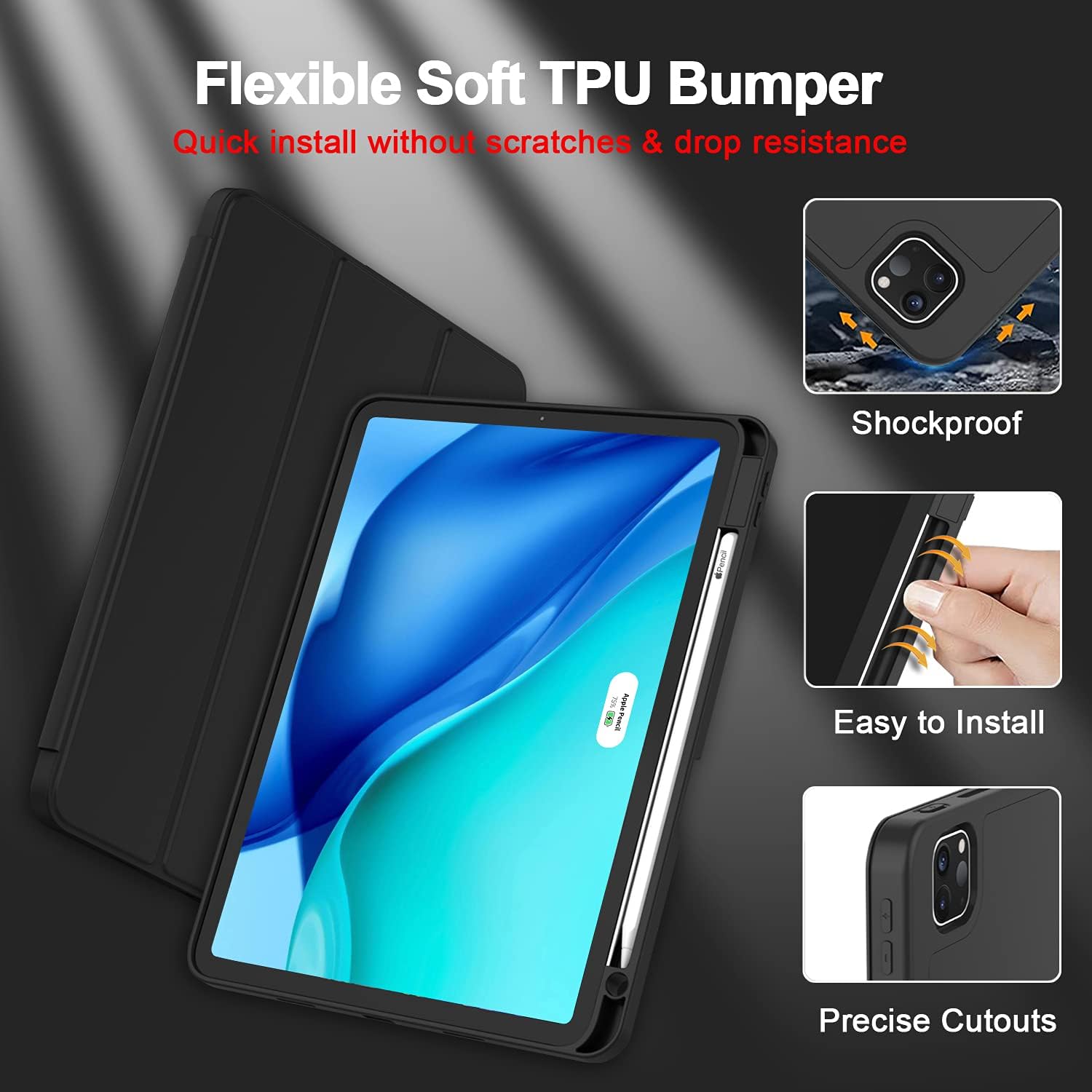 Case for New iPad Pro 12.9 Inch Case 2022/2021/2020(6th/5th/4th Gen) with Pencil Holder,Smart iPad Case [Support Touch ID and Auto Wake/Sleep] with Auto 2nd Gen Pencil Charging (Wine) - سوق ستور Souq Store