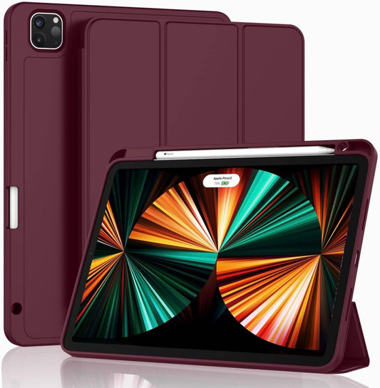 Case for New iPad Pro 12.9 Inch Case 2022/2021/2020(6th/5th/4th Gen) with Pencil Holder,Smart iPad Case [Support Touch ID and Auto Wake/Sleep] with Auto 2nd Gen Pencil Charging (Wine)