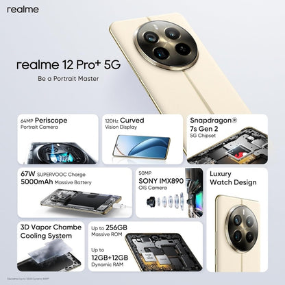 Realme 12 Pro+ 5G Dual SIM 12GB RAM 512GB - Middle East Version (Navigator Beige)