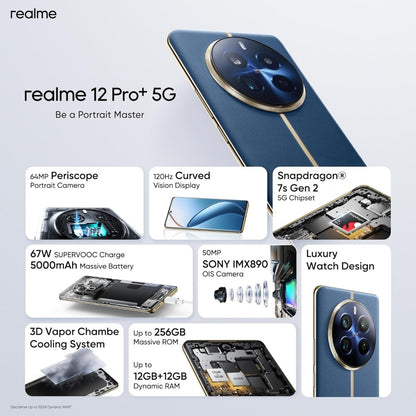 Realme 12 Pro+ 5G Dual SIM 12GB RAM 512GB - Middle East Version (Submarine Blue),(Beige)