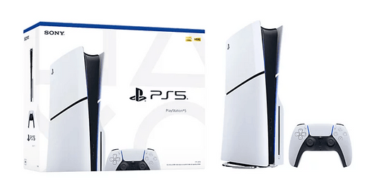 Sony PlayStation 5 Slim Edition console with wireless controller (Model CFI - 2000), white and black