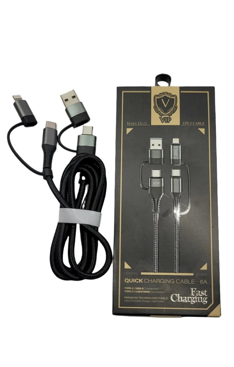 VIP Flash Series Ⅱ Two - For - Two Charging Cable U+C To Lightning+Type - C (100W - 1.2 m) - Black