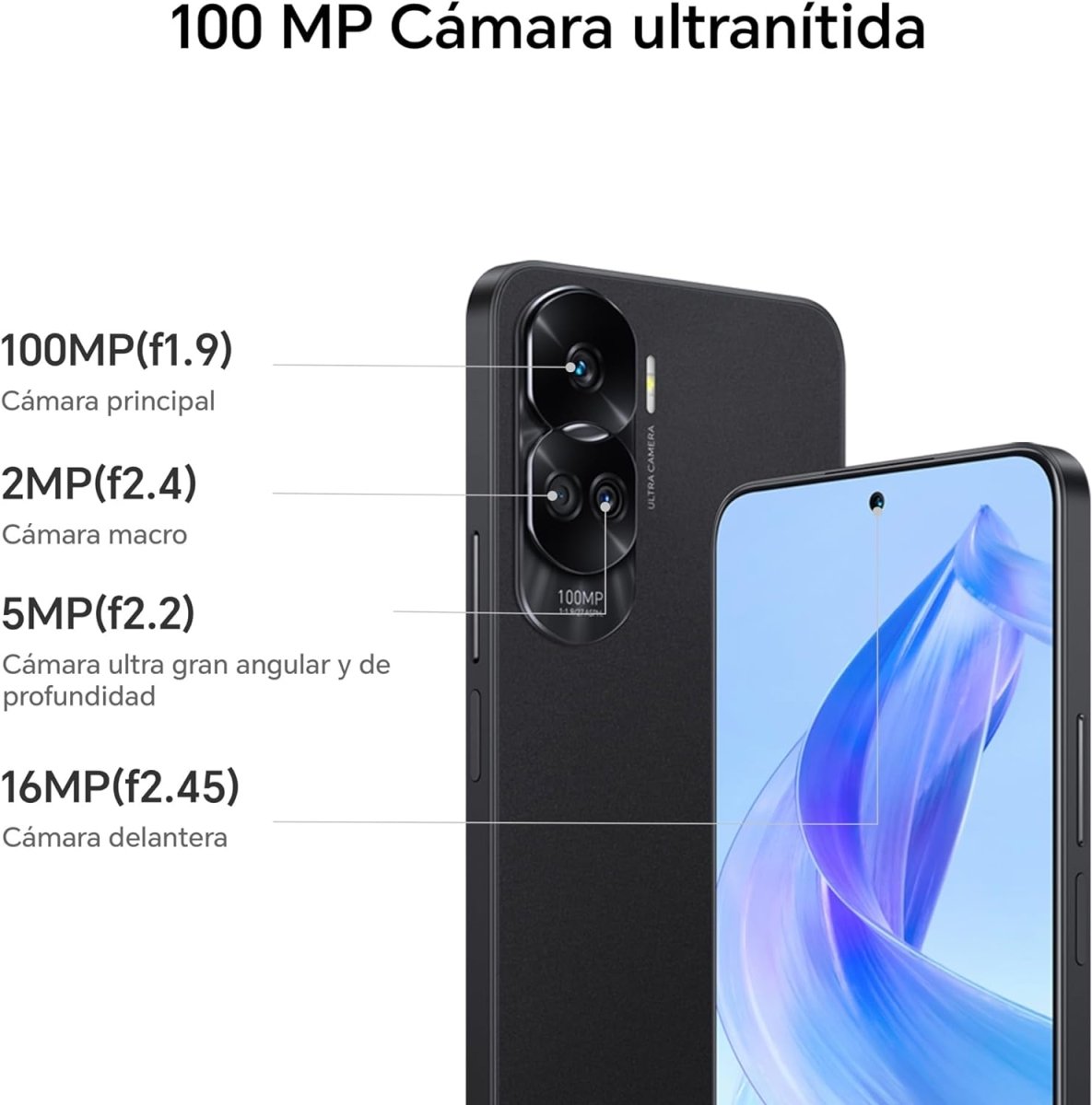 HONOR 90 Lite Smartphone 5G, 8GB+256GB, 6,7” IPS LCD 90Hz Display, 100MP Triple Rear Camera, Dual SIM, (Midnight Black)