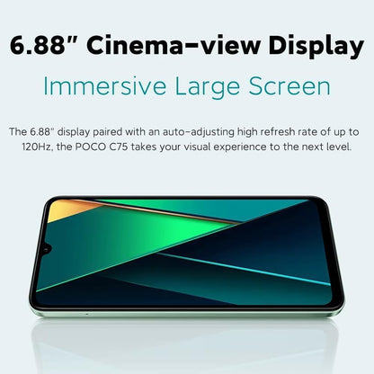 POCO C75 C3NP Immersive 6.88" display Massive 5160mAh (typ) battery Clear 50MP AI dual camera Powerful octa - core processor Up to 120Hz High refresh rate TÜV 6+128 (Gold)|1 year manufacturer warranty