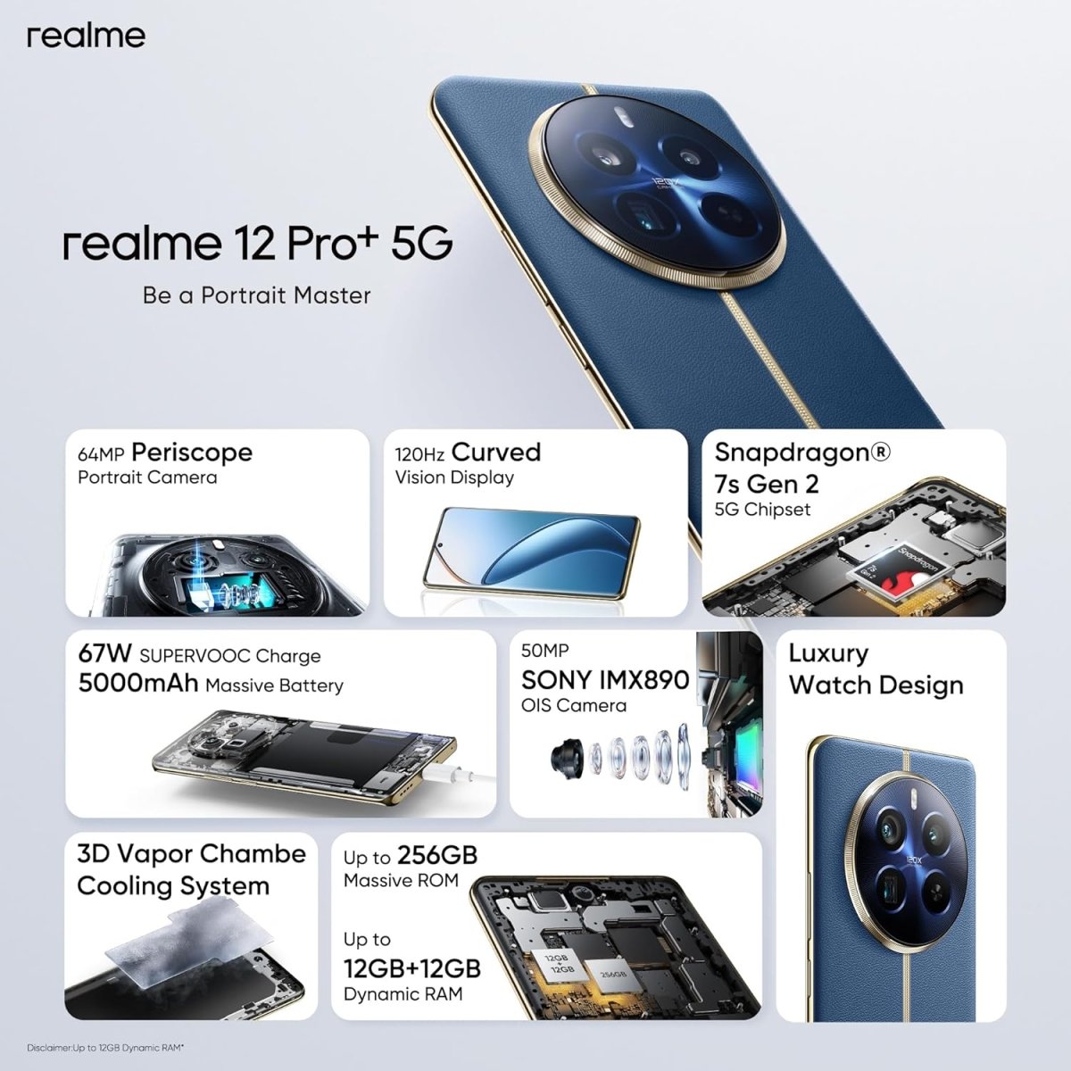 Realme 12 Pro+ Dual - Sim 256GB + 12GB RAM 5G (Navigator Beige) - International Version