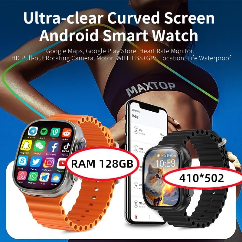 S10 Ultra 3 Smart Watch 2.2 inch Curved Amoled Screen 180° Rotary Camera Play Store Global Version Smartwatch GPS WIFI Sim Card (4GB 128GB)
