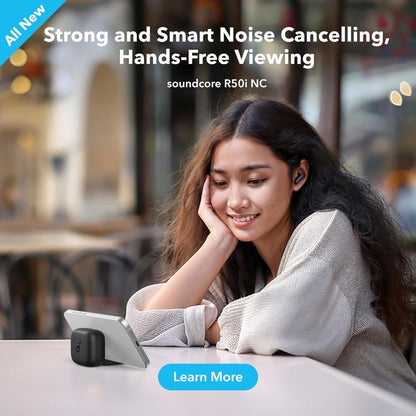 Soundcore By Anker R50i NC True Wireless Earbuds 10mm Drivers with Big Bass, Bluetooth 5.3, 45H Playtime, IP54 - Sweatguard M waterproof, AI Clear Calls with 4 Mics, 22 Preset EQs via App - Black